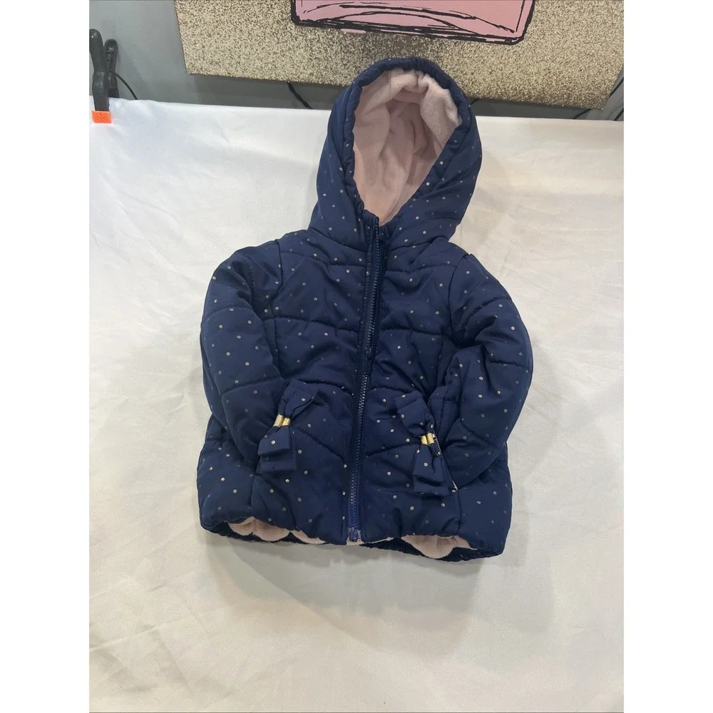 Carters Full Zip Puffer‎ Jacket Girls 2t Navy Blue Hooded Insulated Lined Coat